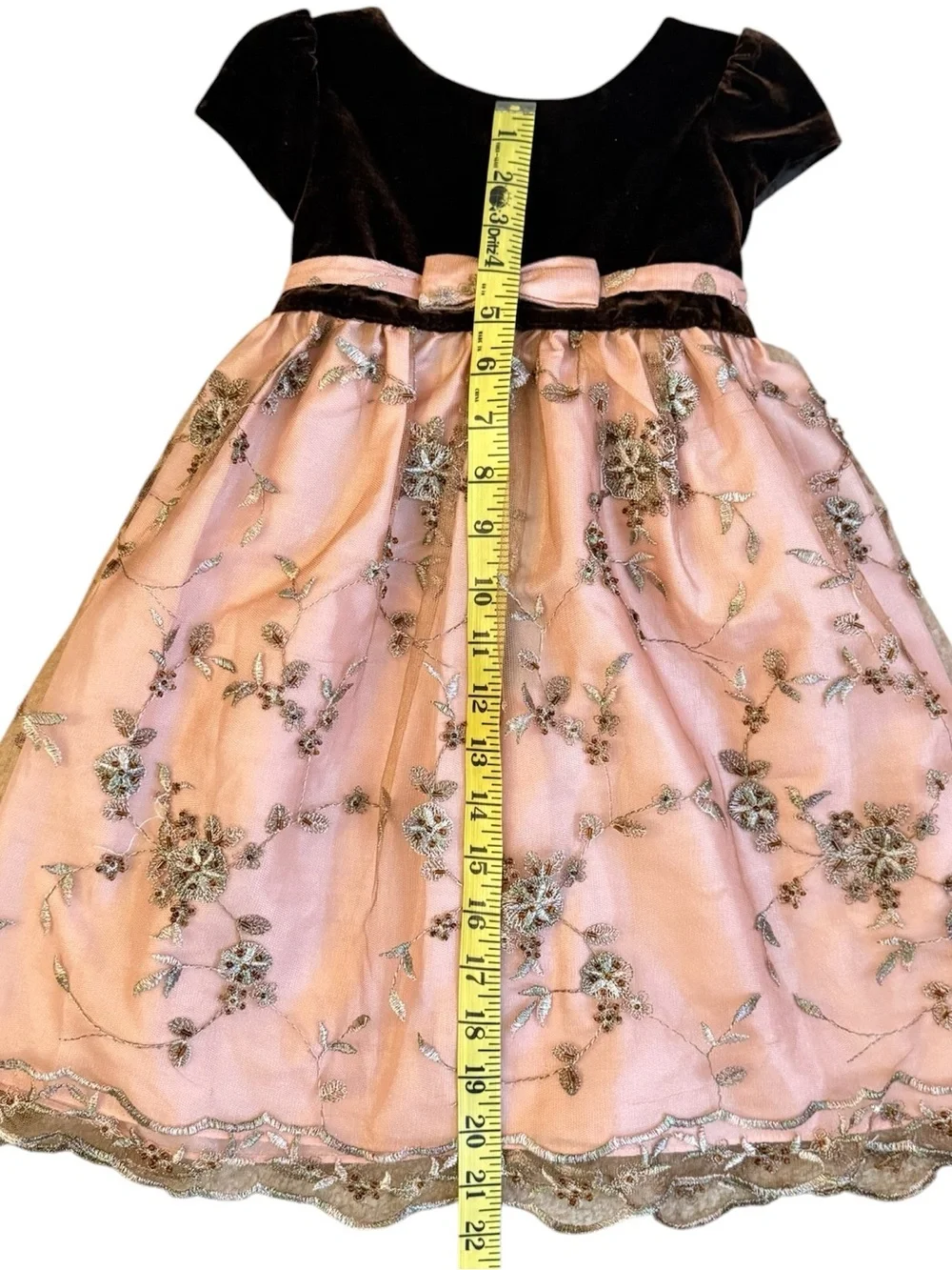 Vintage Y2K Laura Ashley Brown Pink Velvet Tulle Dress Toddler 24M Holiday
